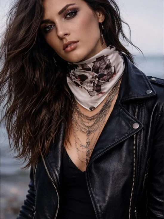 Alexander McQueen Cream Pocket Square with Black Skull & Rose Motif excellent - Picture 2 of 4